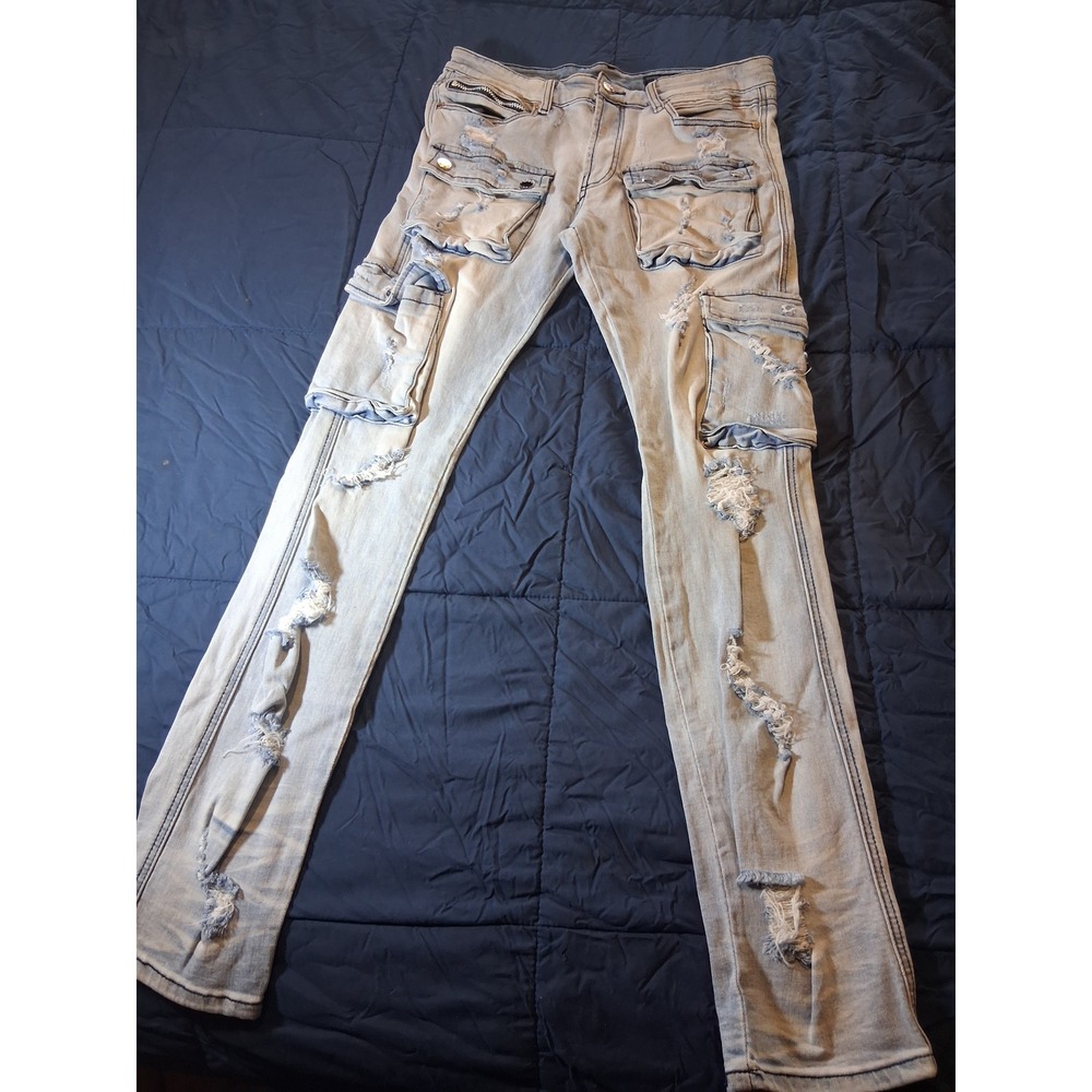 Rockstar Original‎ RSM 208 KAP Mens Cargo Denim Distressed Light Wash Jeans 32